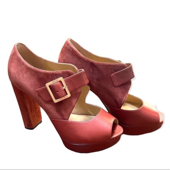 Michael Michael Kors Suede and Leather Thick Heel Pumps Size 8 - Picture 1 of 8